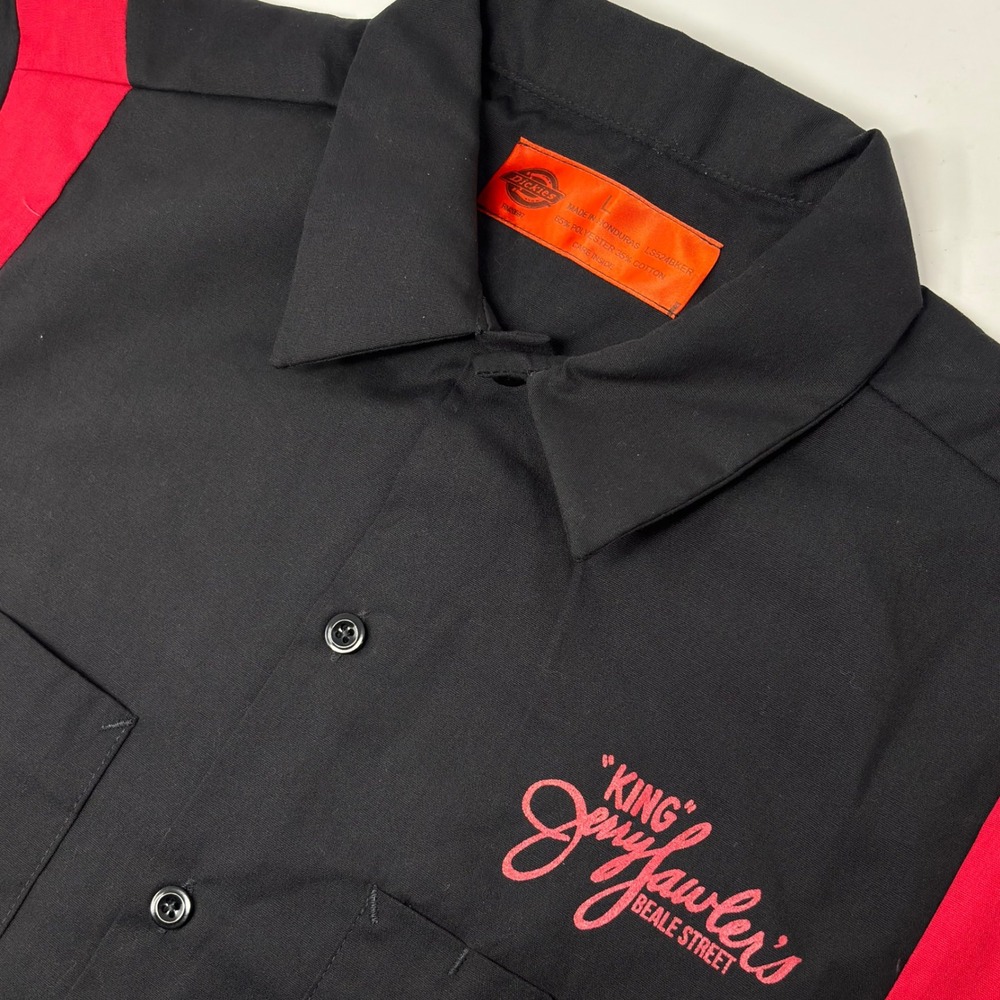 Dickies Jerry The King Lawler Beale Street Shirt Mens L Black Red Work Button Up